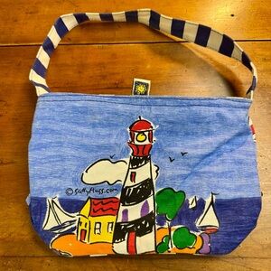 Sally Huss Canvas Nautical themed Purse with Navy and White striped trim